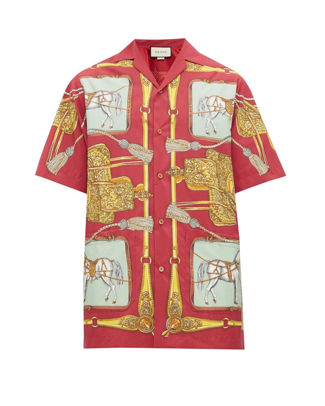 Gucci Synthetic Baroque Equestrian-print Mesh-lined Shirt in Red for ...