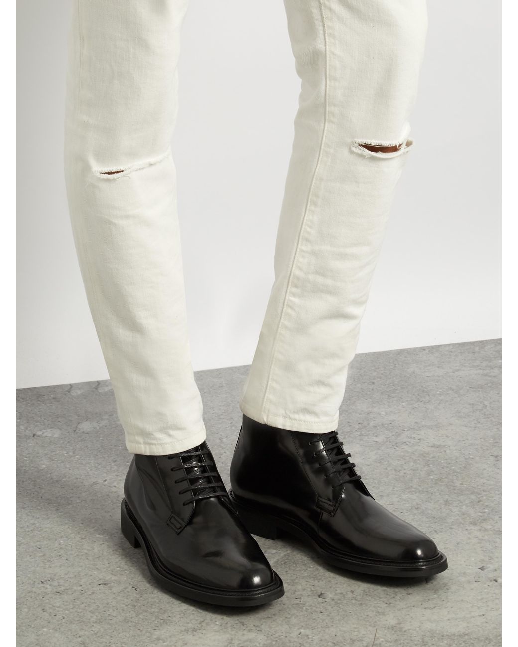 Saint Laurent Army Lace-up Leather Boots in Black for Men | Lyst