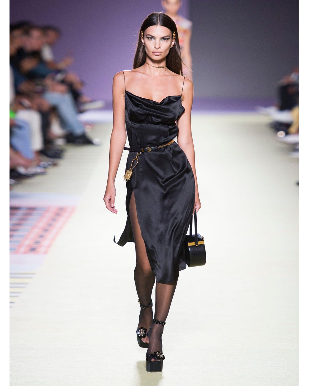 Versace Cowl-neck Silk-satin Slip Dress in Black | Lyst