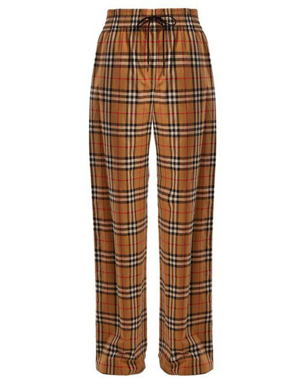 Burberry Cotton Whynam Classic Check Drawstring Trousers in Brown | Lyst