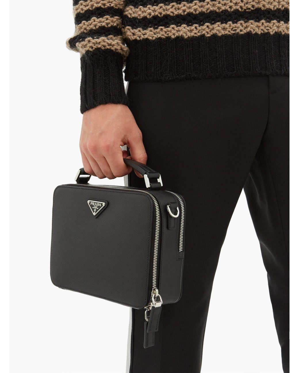 Prada Brique Saffiano Leather Cross Body Bag in Black for Men | Lyst Canada