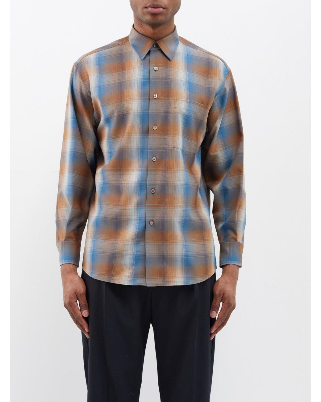 AURALEE Super Light Checked Wool Shirt in Blue for Men | Lyst