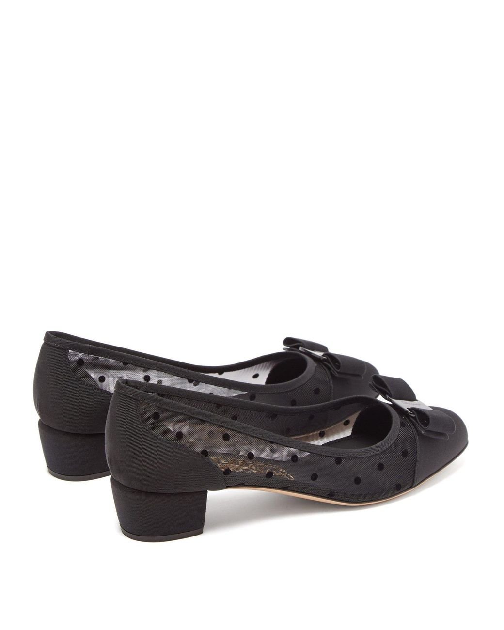 Ferragamo Vara Dots Polka Dot Mesh And Faille Pumps in Black | Lyst