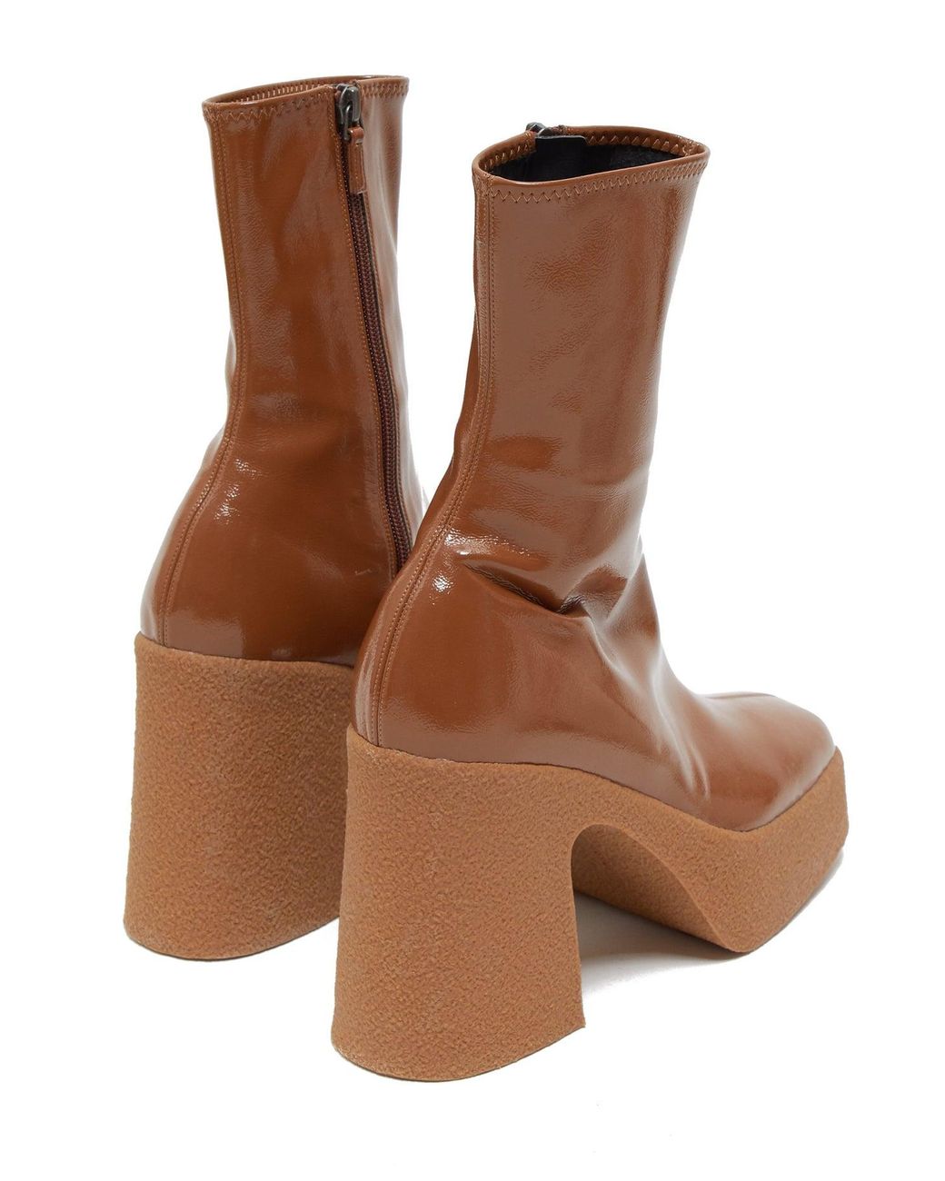 Stella McCartney Patent Faux-leather Platform Ankle Boots in Brown | Lyst