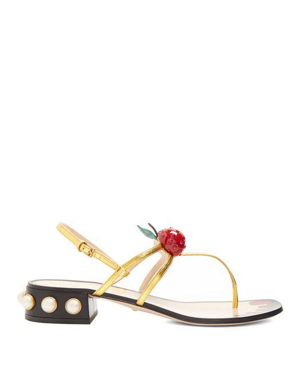 Gucci Hatsumomo Cherry-embellished Leather Sandals in Metallic | Lyst
