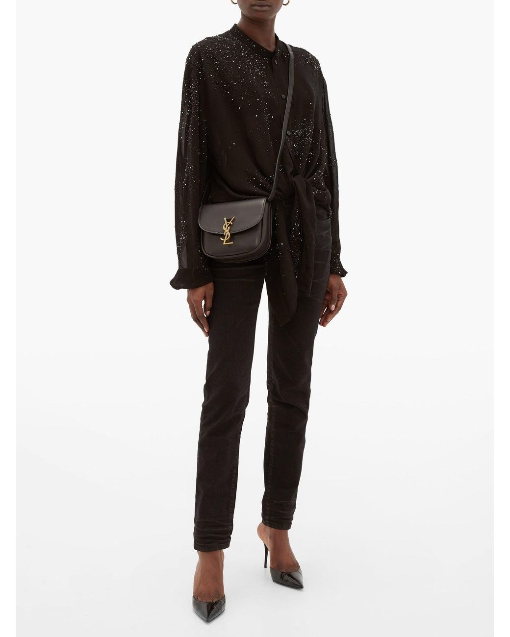 Saint Laurent Kaia Ysl plaque Small Leather Satchel in Black Lyst
