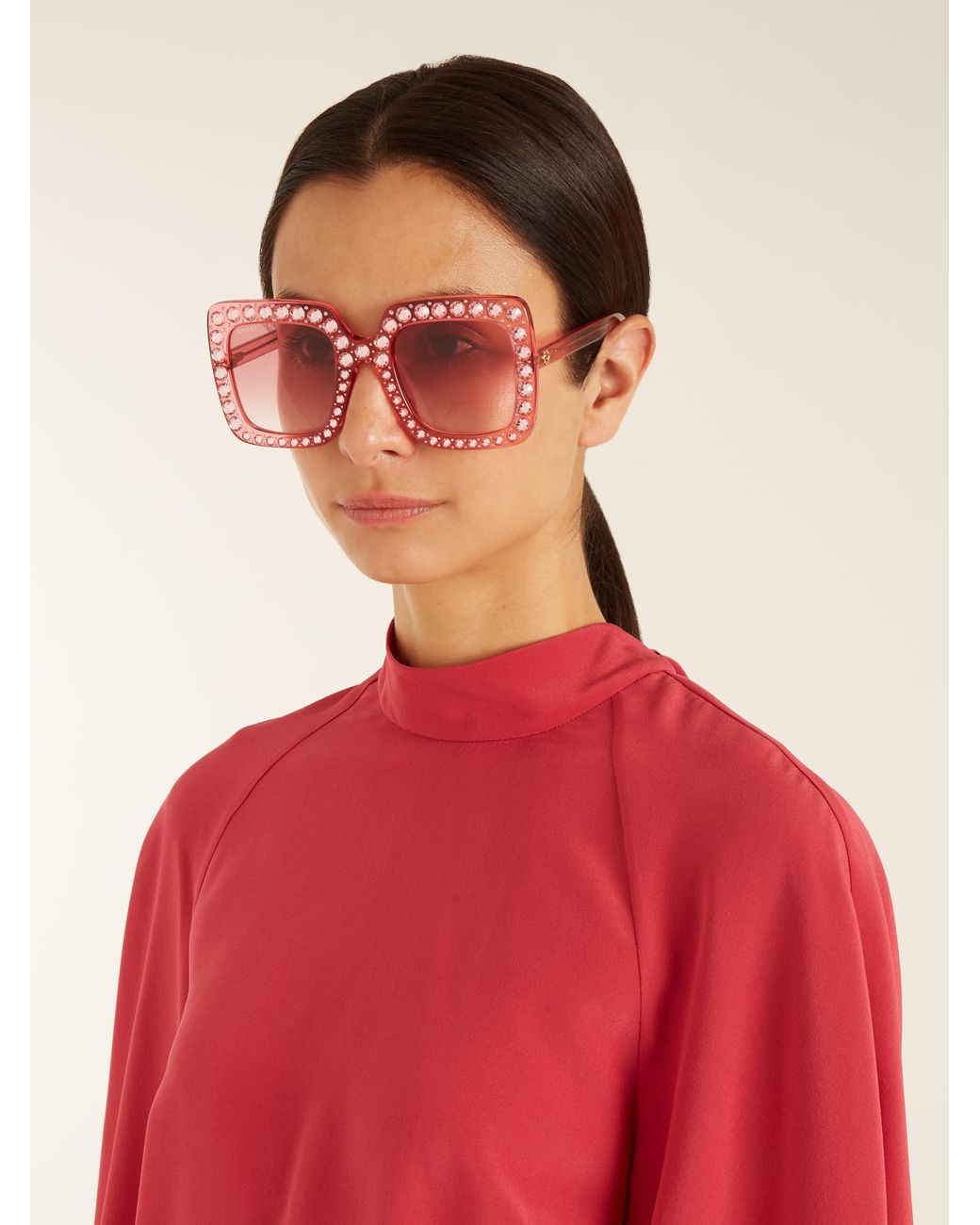 Gucci Oversized Embellished Square frame Sunglasses in Pink Lyst