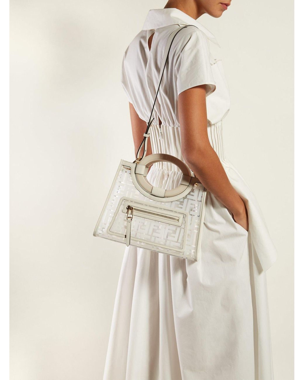 Fendi Runaway Small Leather Pvc Shoulder Bag in White Lyst