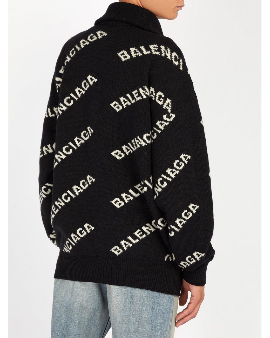 Balenciaga Wool Intarsia-logo Half-zip Sweater in Black White (Black) for  Men | Lyst