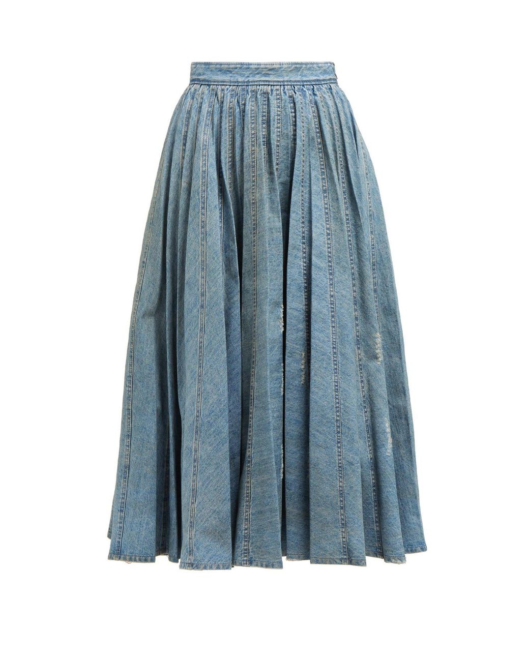 Miu Miu Blue Denim Pleated Skirt | Lyst Canada
