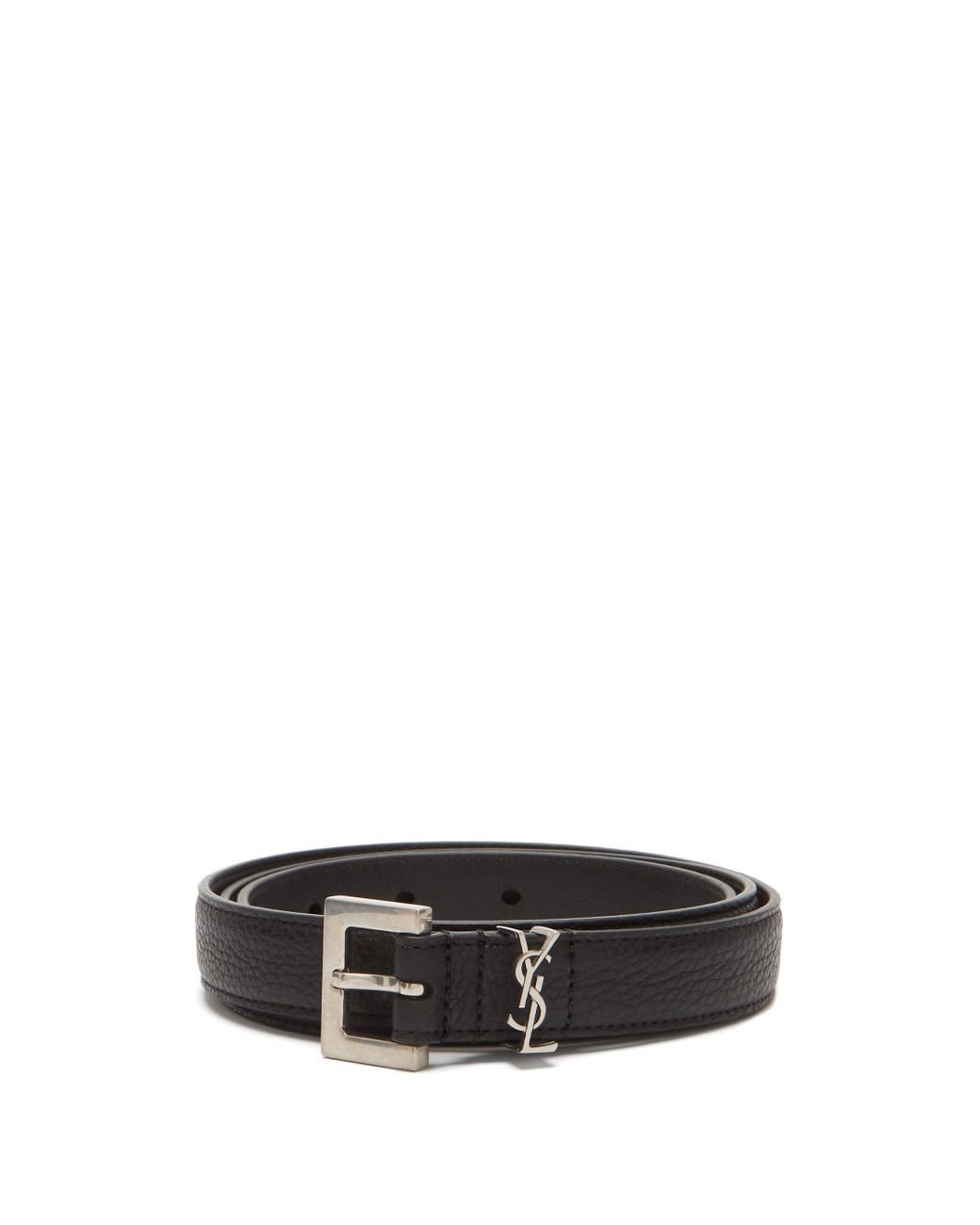 Saint Laurent Ysl-monogram Grained-leather Belt in Black for Men - Lyst
