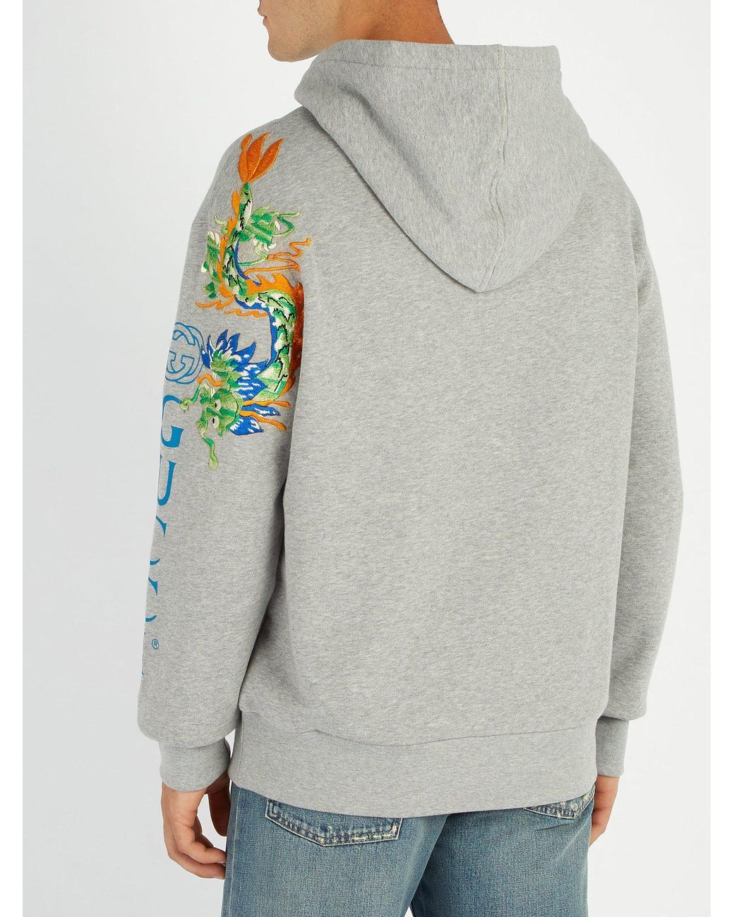 Gucci Dragon Logo Hooded Sweatshirt in Gray for Men | Lyst