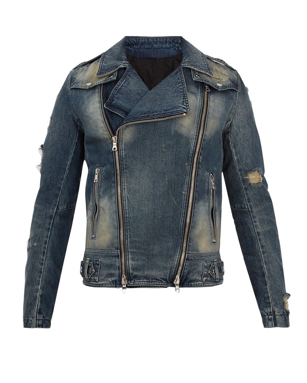 Balmain Distressed Denim Biker Jacket 