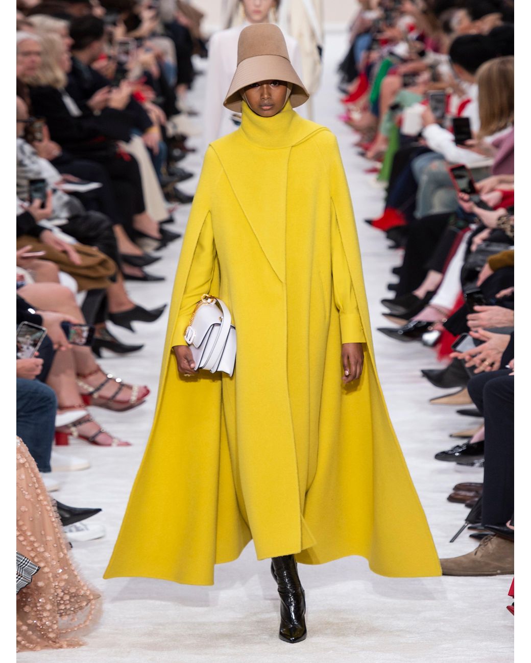 Valentino Draped panel Wool blend Cape Coat in Yellow Lyst UK