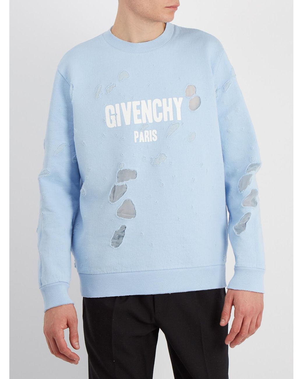 Givenchy Destroyed Logo Crew-neck Cotton Sweatshirt in Blue for Men | Lyst