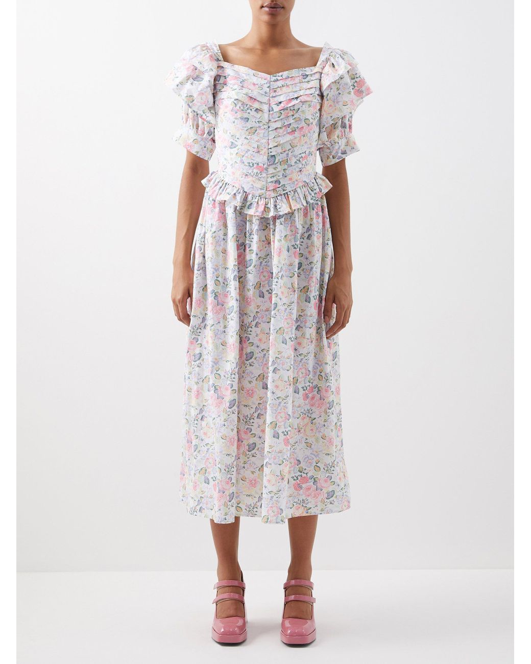 BATSHEVA X Laura Ashley Eden Floralprint Midi Dress in White Lyst