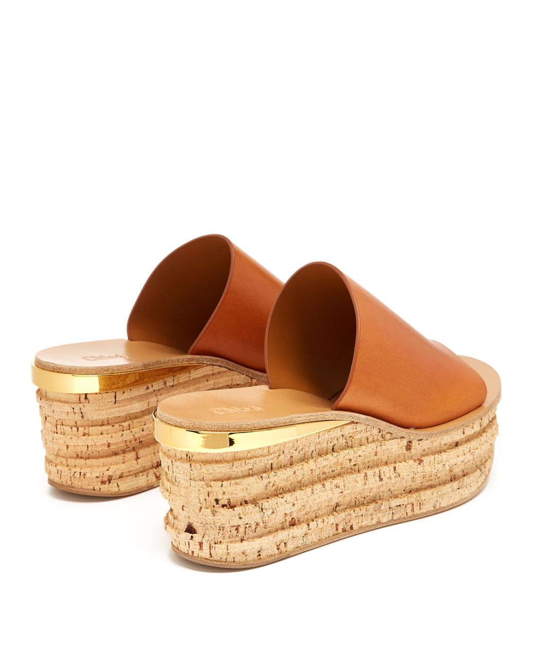 Chlo Camille Leather Wedge Mules in Brown Lyst