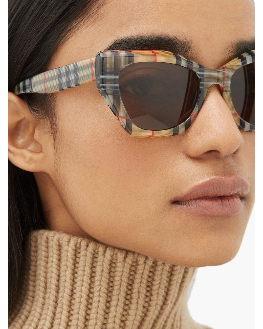 Burberry Vintage-check Cat-eye Acetate Sunglasses in Beige Print (Natural)  | Lyst
