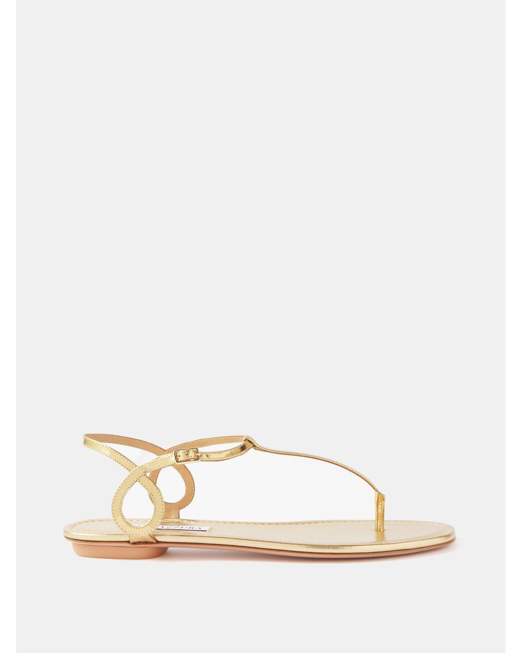 Aquazzura Almost Bare Metallicleather Flat Sandals in Natural Lyst