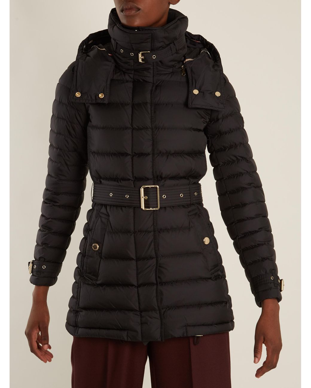 Burberry Synthetic Harrowden Belted Quilted Down Coat in Black | Lyst