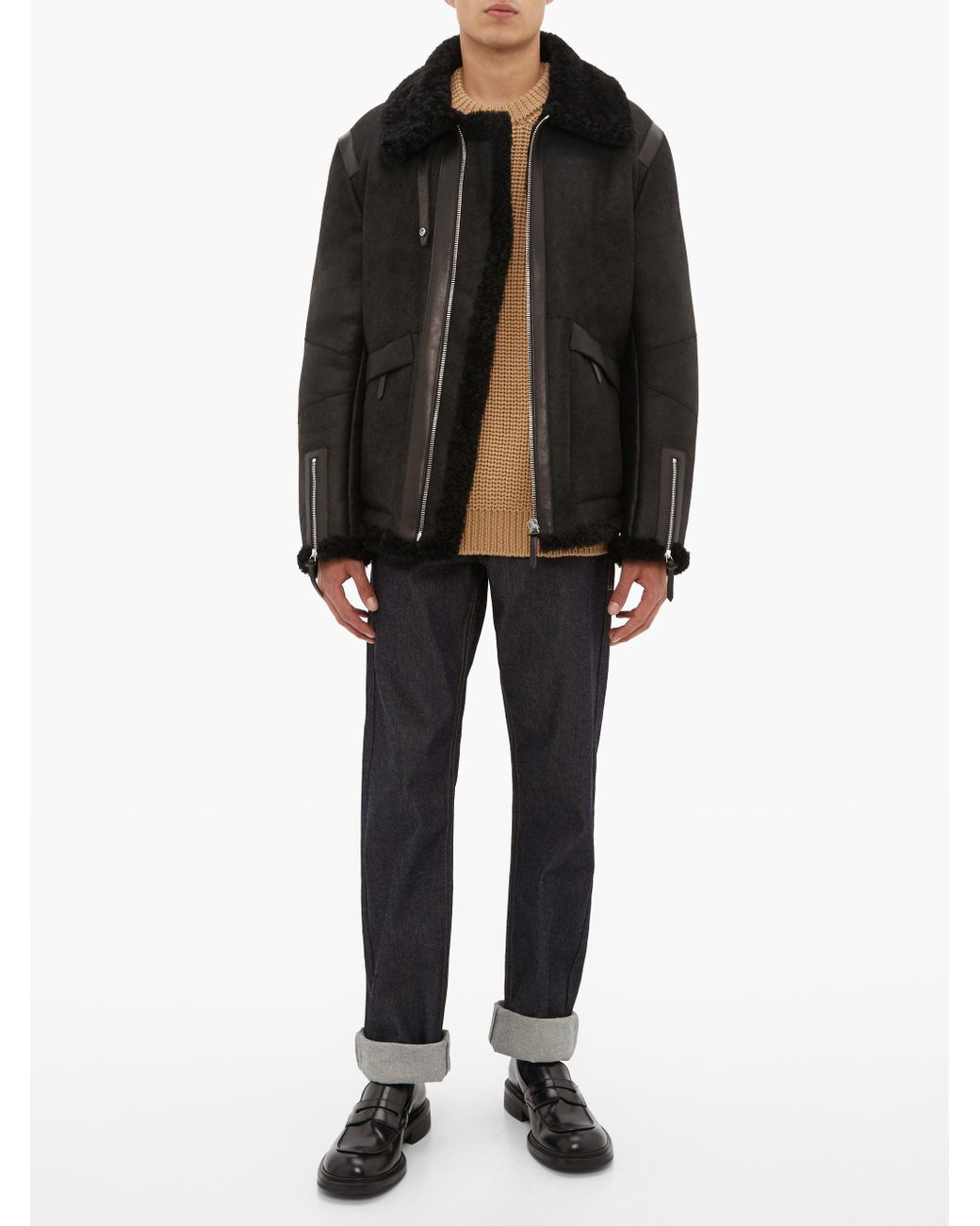 Bottega Veneta Shearling Aviator Jacket in Black for Men Lyst