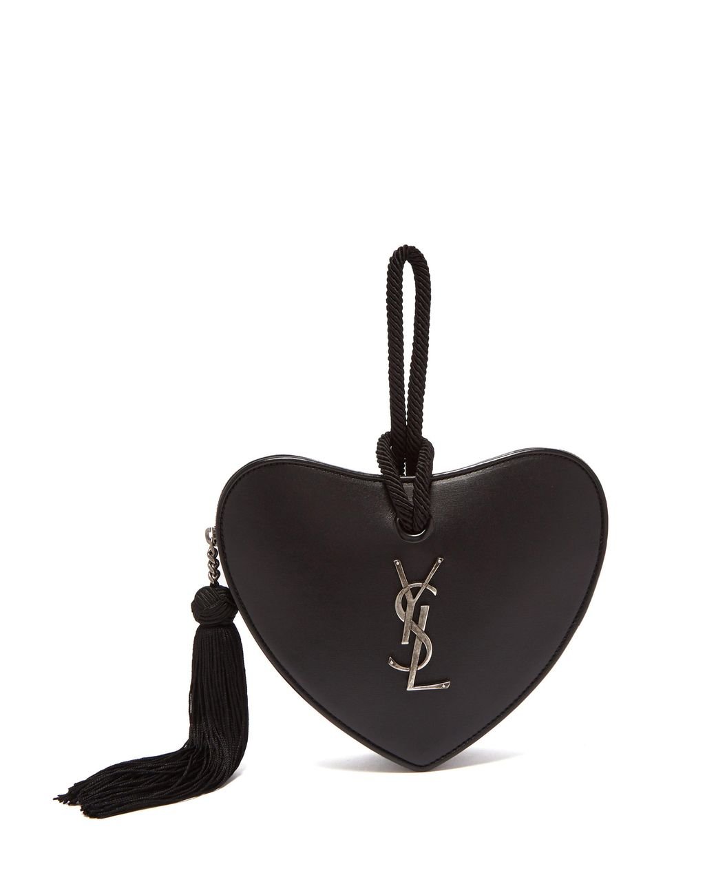 Saint Laurent Sac Cœur Heart Leather Clutch in Black