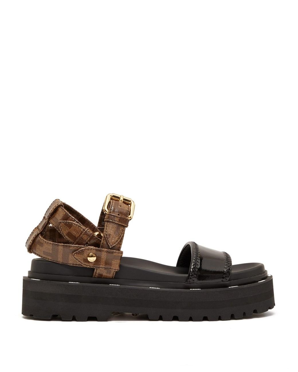 Fendi Ff logo Chunky Sandals in Brown Lyst