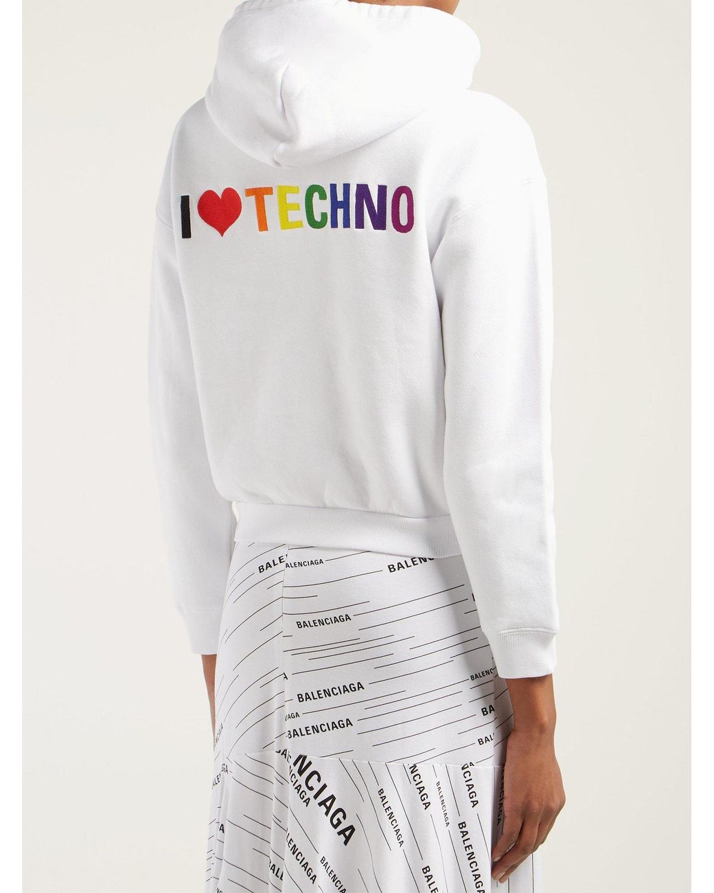 Balenciaga Cotton I Love Techno Zipper Hoodie in White | Lyst