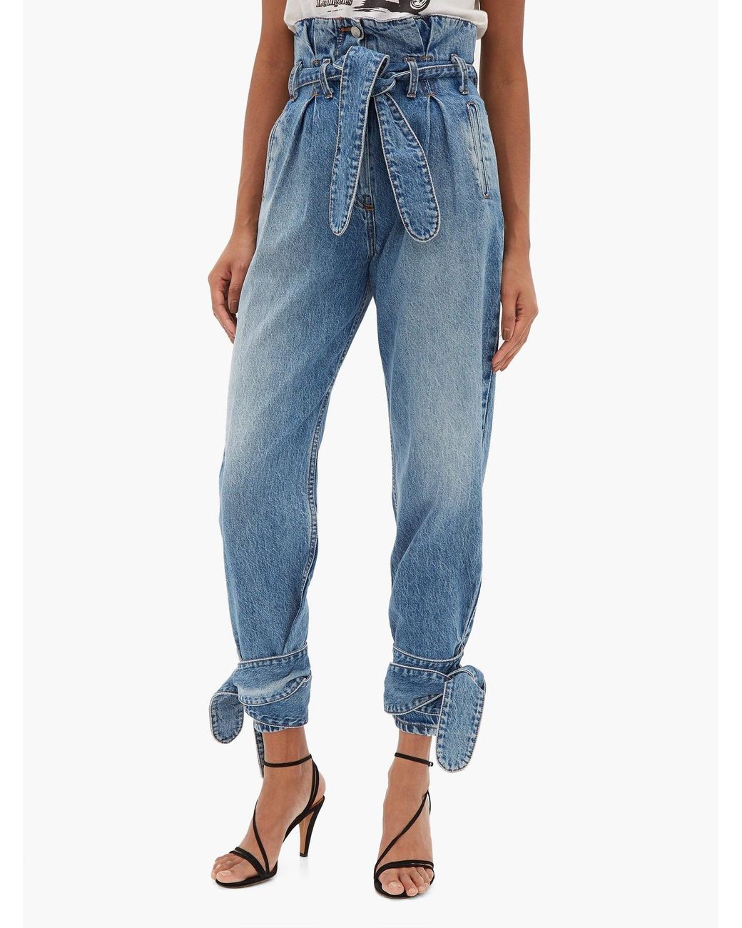 RE DONE X The Attico Paperbag Waist Tie Cuff Jeans in Blue Lyst