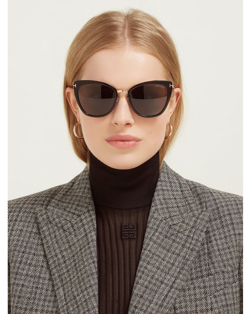 Tom Ford Simona Cat Eye Acetate Sunglasses in Black | Lyst