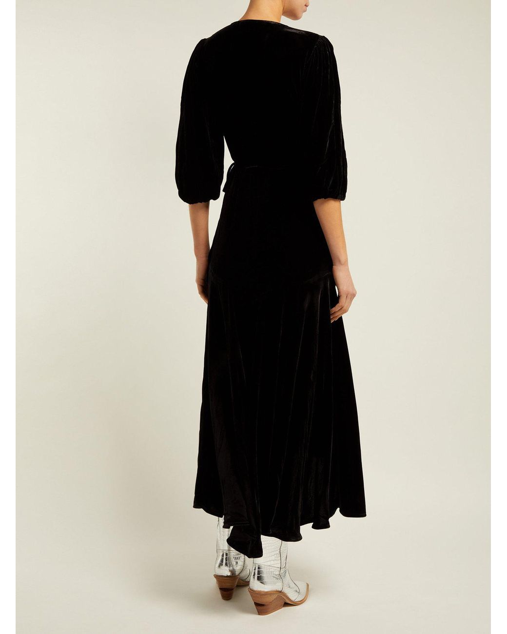 Ganni Aldine Velvet Wrap Dress in Black | Lyst