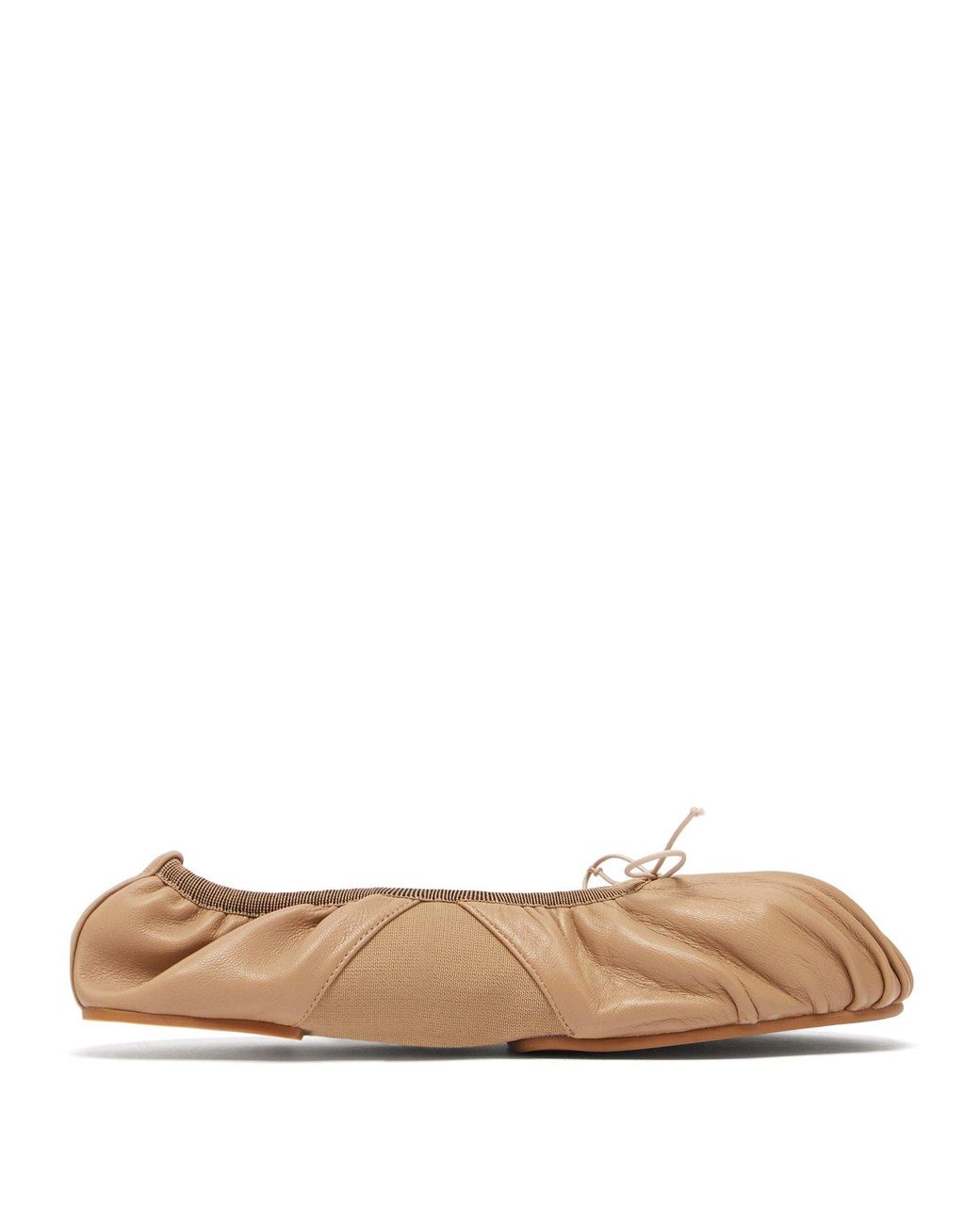 Acne Studios Ruched Leather Ballet Flats in Natural | Lyst