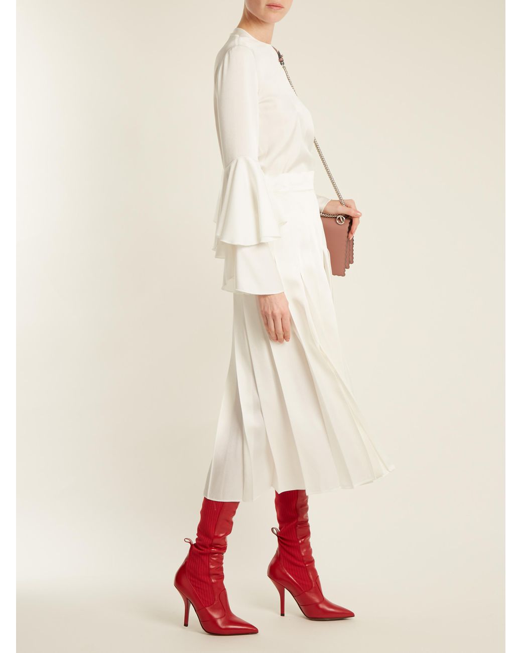 Fendi 105mm Leather Knit Over The Knee Boots in Red Lyst