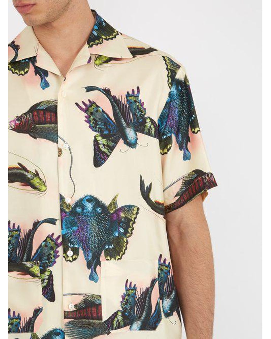Gucci Fish-print Short-sleeved Silk-satin Twill Shirt for Men | Lyst