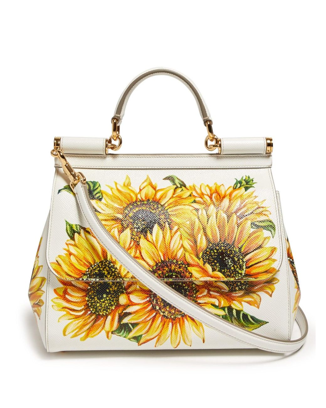 Dolce & Gabbana Sicily Mini Sunflower-print Dauphine-leather Bag in Yellow  | Lyst