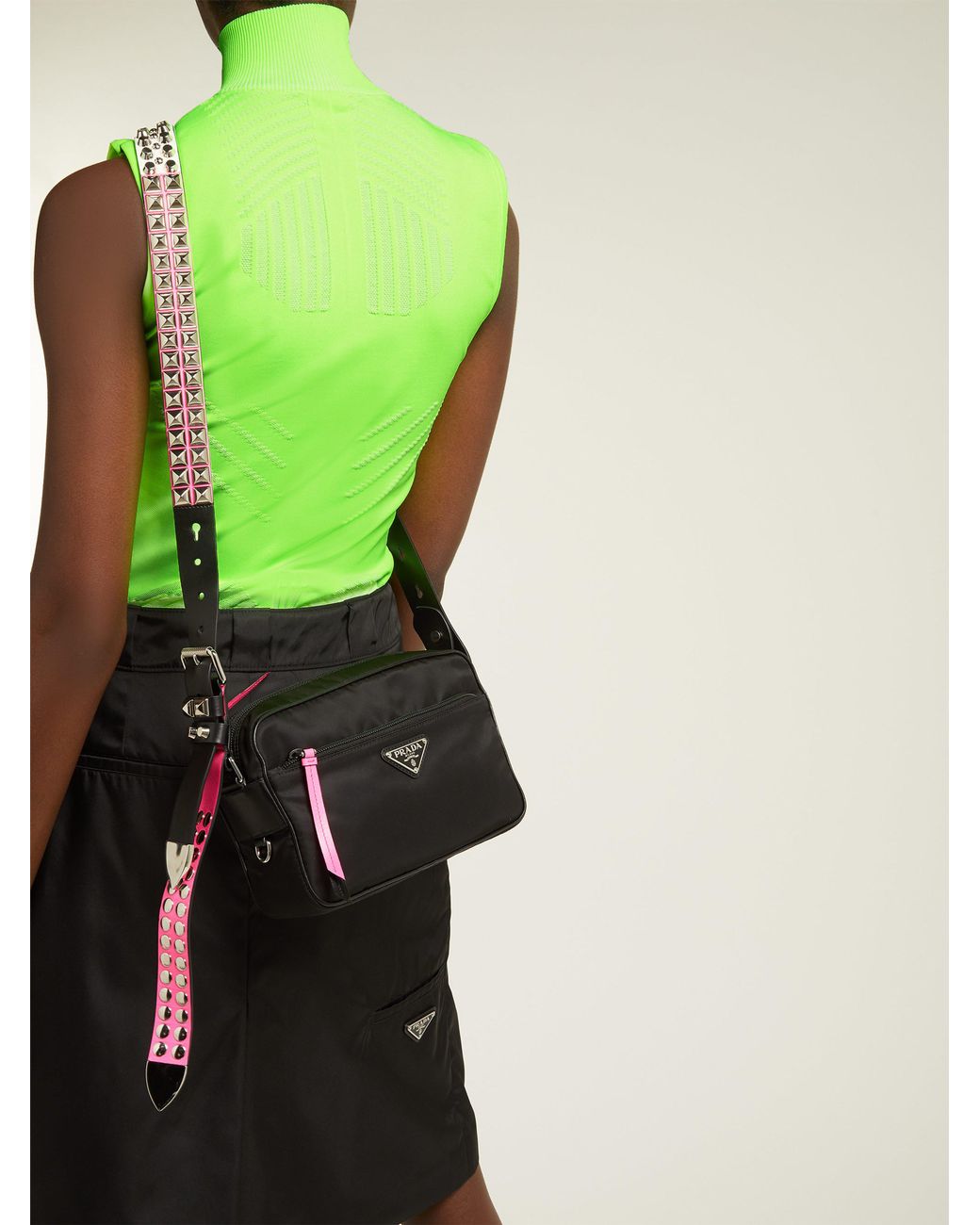 Prada New Vela Studded Nylon Shoulder Bag in Black Lyst UK