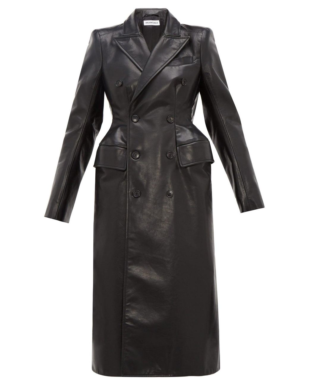 Balenciaga Double-breasted Hourglass Leather Coat in Black | Lyst Canada