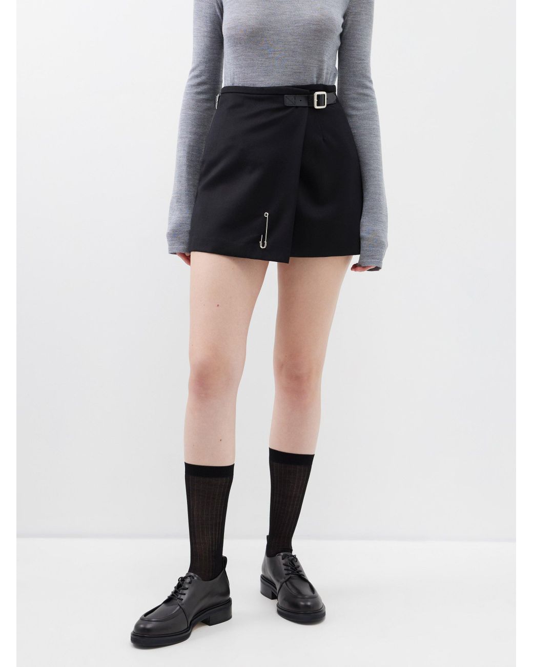 Le Kilt Micro Wrap Buckled Wool gabardine Mini Skirt in Black Lyst