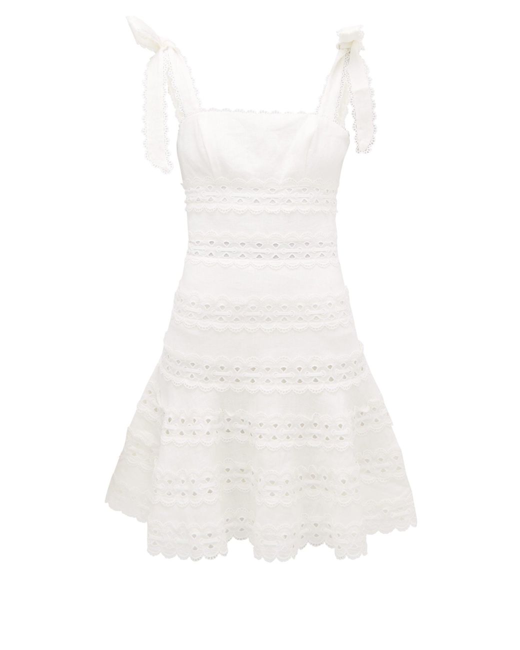 Zimmermann Kirra Tie Shoulder Mini Dress in White | Lyst UK
