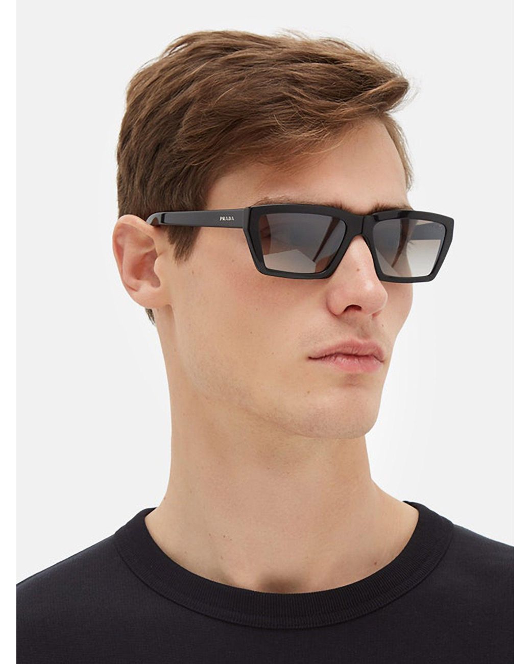 Prada Rectangular Acetate Sunglasses in Black for Men | Lyst