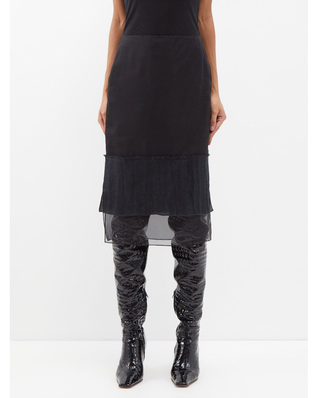 Khaite Alleta Layered Silk-satin Midi Skirt in Black | Lyst