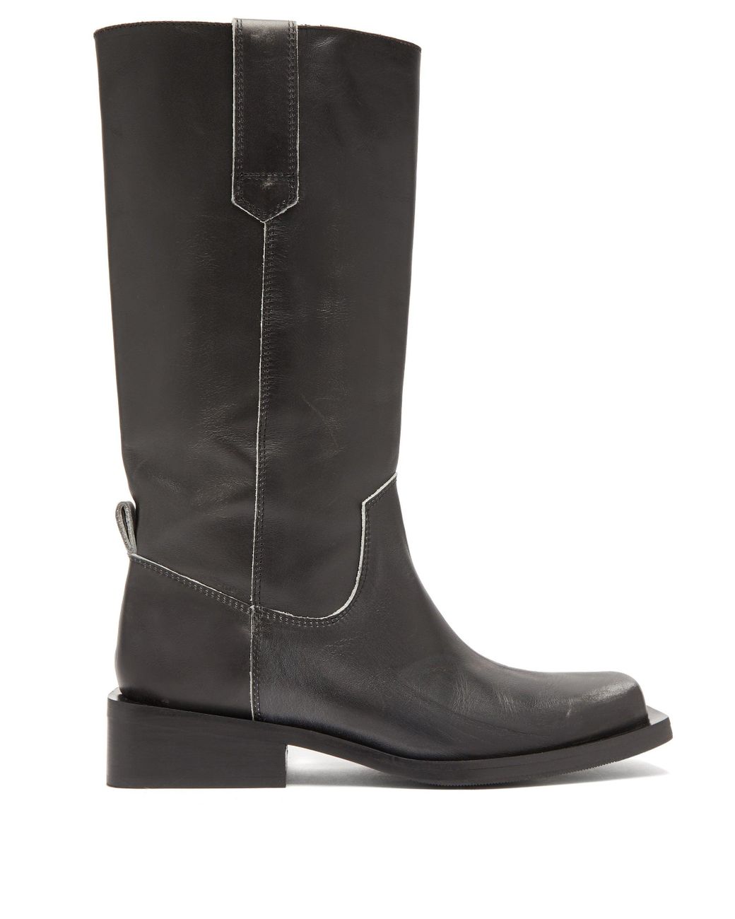 Ganni Mc Distressed Leather Western Boots in Black | Lyst