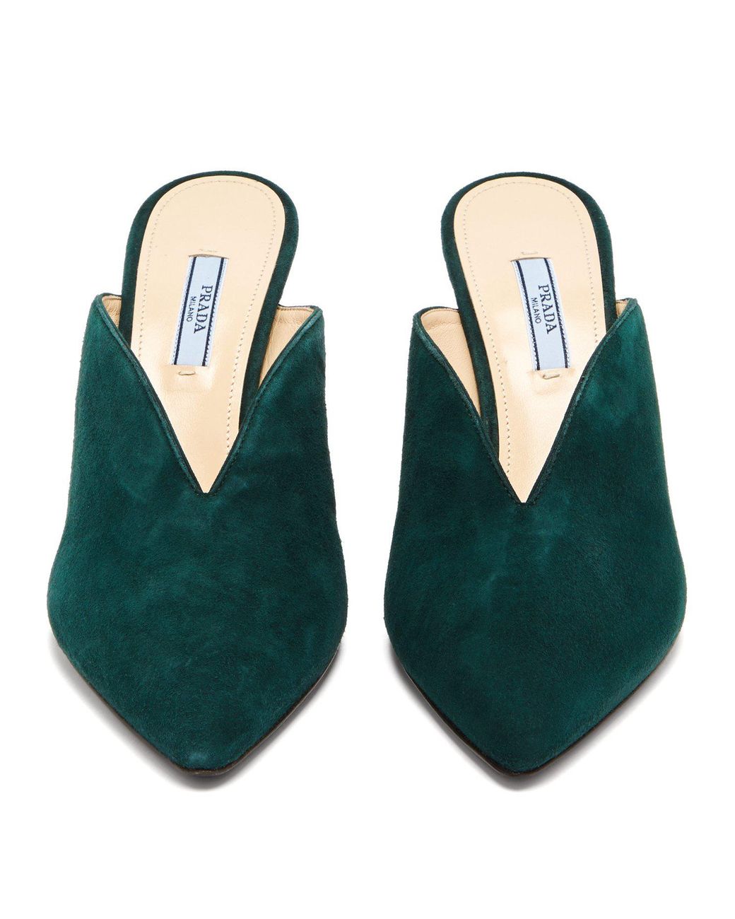 Prada V Cut Suede Mules in Green Lyst