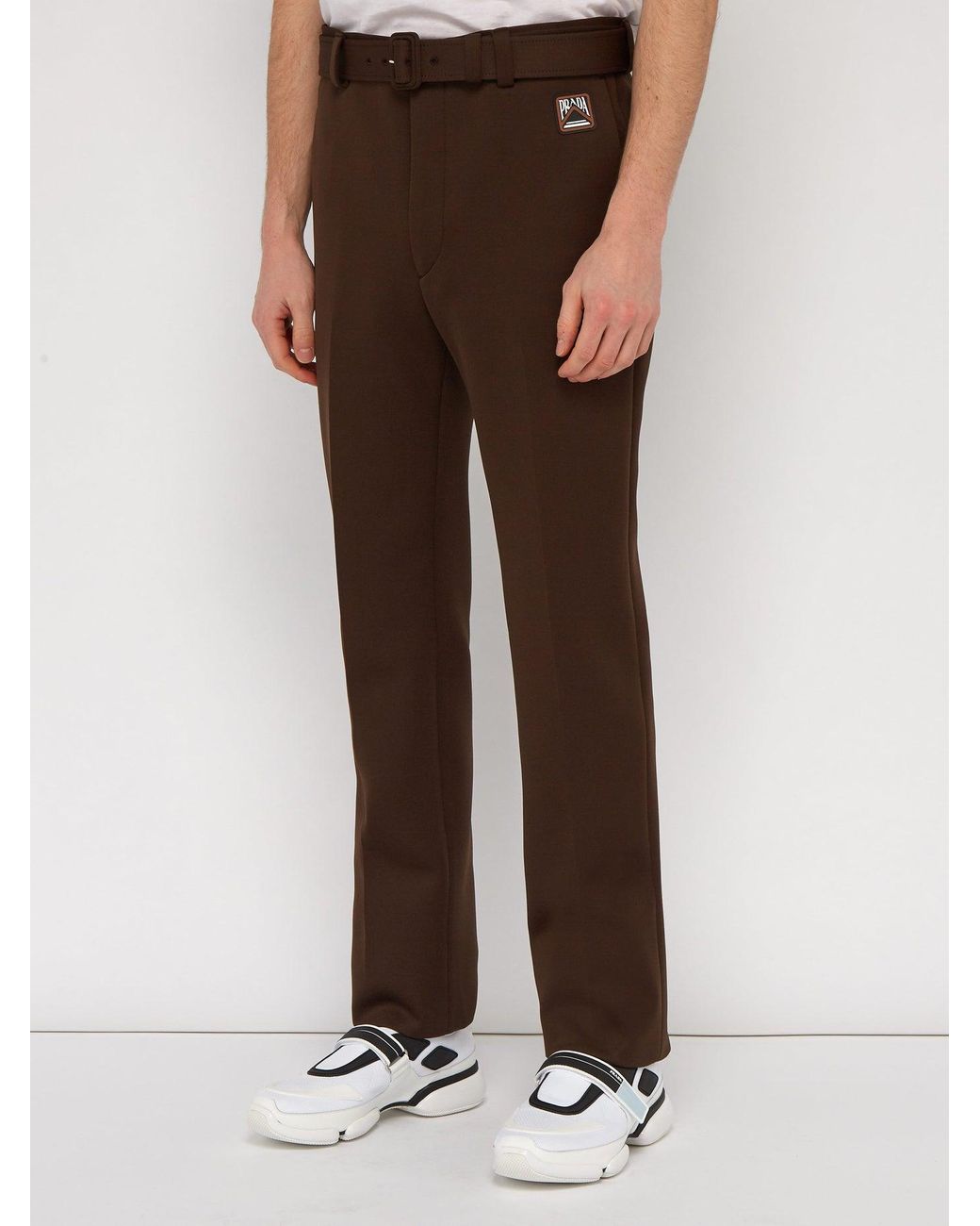 Prada Rubber Belted Straight-leg Technical-jersey Trousers in Dark 