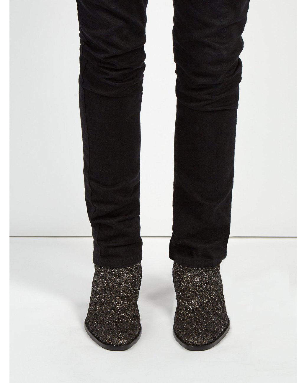 Saint Laurent Wyatt Glitter Chelsea Boots in Black for Men | Lyst