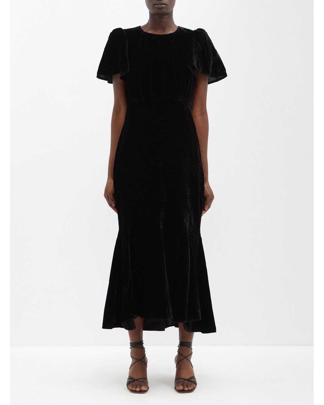 RHODE Arabella Velvet Midi Dress in Black | Lyst