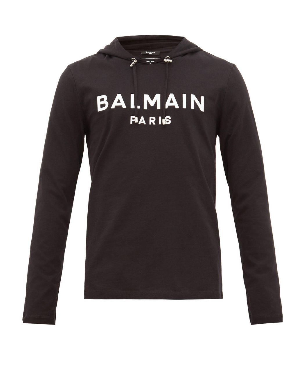 Balmain Logo-appliqué Cotton Hooded Long-sleeved T-shirt in Black for ...