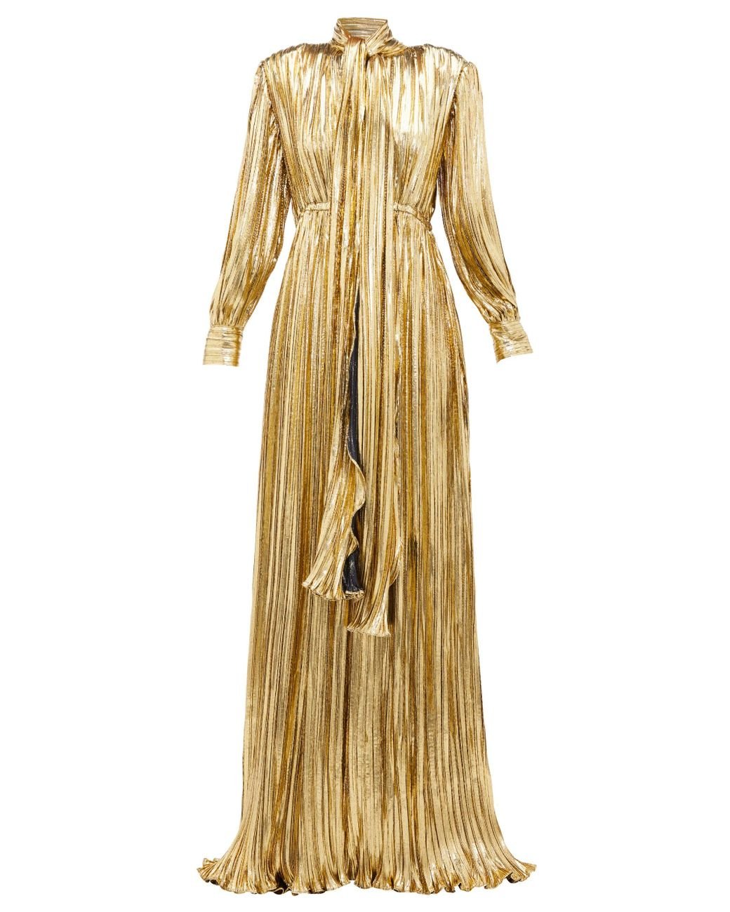 Gucci Pussy-bow Silk-blend Lamé Gown in Metallic | Lyst