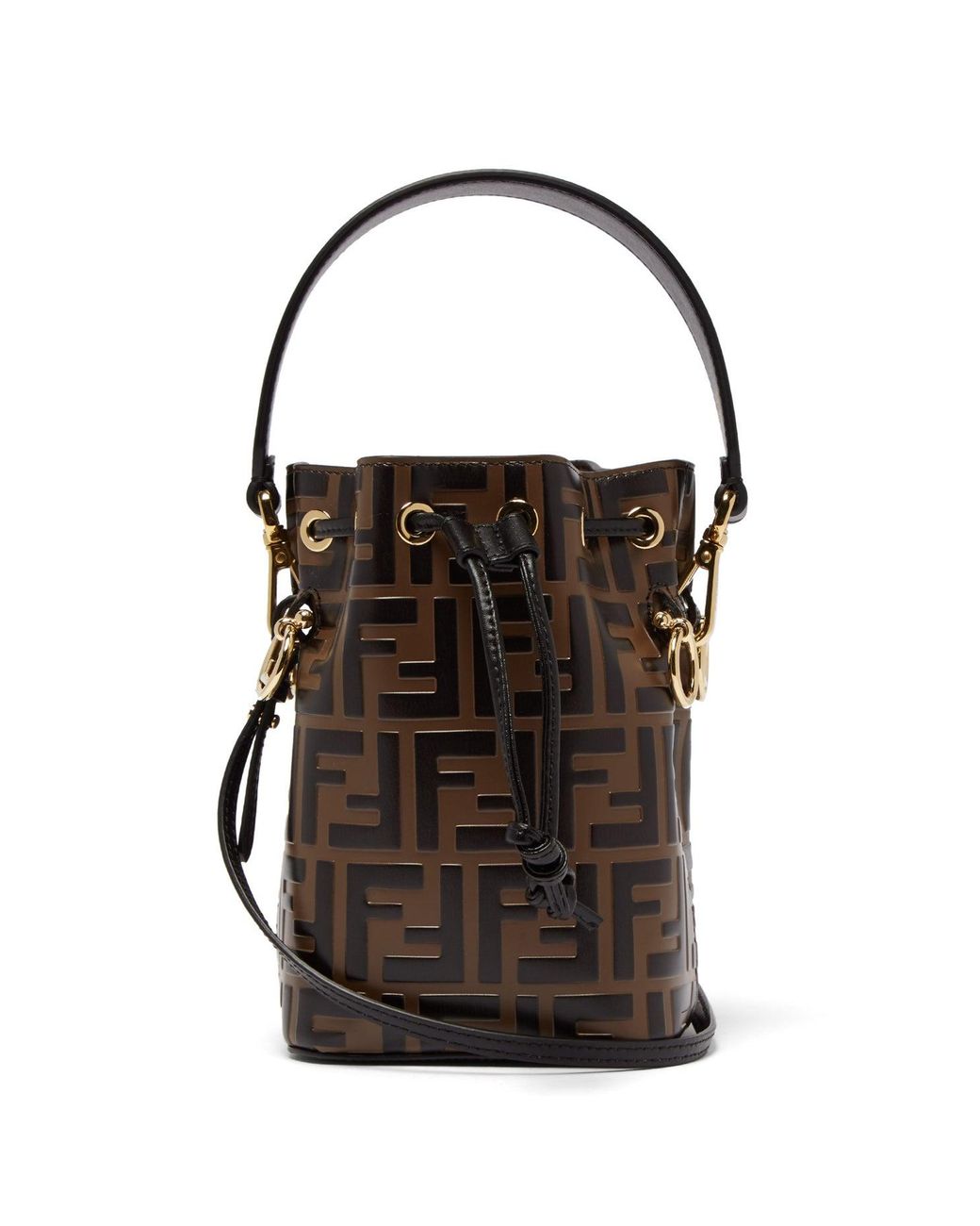 Fendi Brown/Black Zucca Leather Mini Mon Tresor Drawstring Bucket Bag Fendi