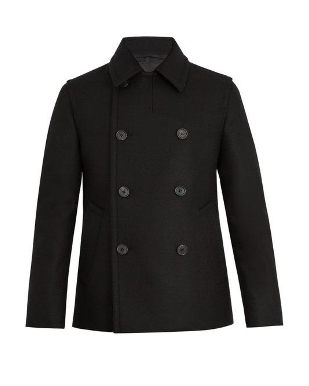 Prada Double-breasted Wool Pea Coat in Black for Men | Lyst Canada